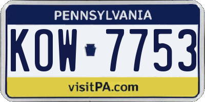 PA license plate KOW7753