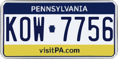 PA license plate KOW7756