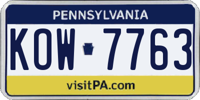 PA license plate KOW7763