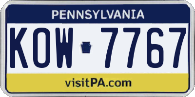 PA license plate KOW7767