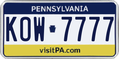PA license plate KOW7777
