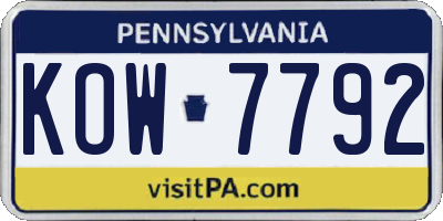 PA license plate KOW7792