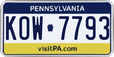 PA license plate KOW7793
