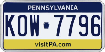 PA license plate KOW7796