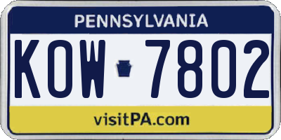 PA license plate KOW7802
