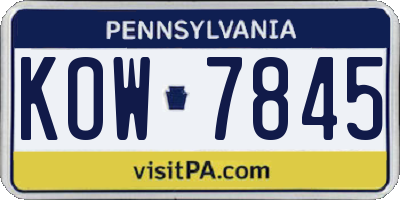 PA license plate KOW7845