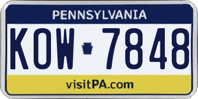PA license plate KOW7848