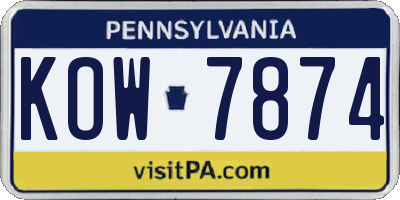 PA license plate KOW7874