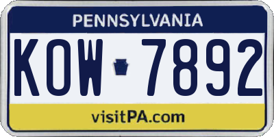 PA license plate KOW7892