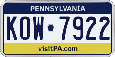 PA license plate KOW7922