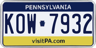 PA license plate KOW7932