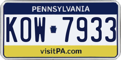 PA license plate KOW7933