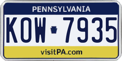 PA license plate KOW7935
