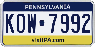 PA license plate KOW7992