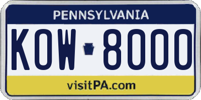 PA license plate KOW8000