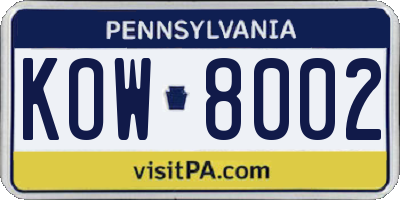 PA license plate KOW8002