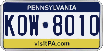 PA license plate KOW8010
