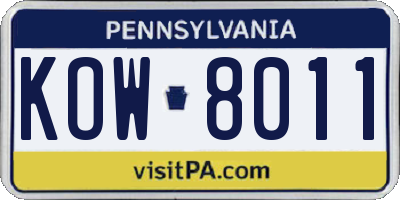 PA license plate KOW8011
