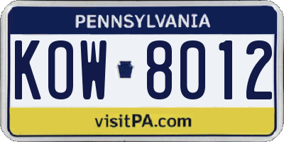 PA license plate KOW8012