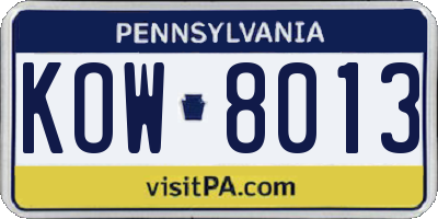 PA license plate KOW8013