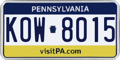 PA license plate KOW8015