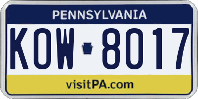 PA license plate KOW8017
