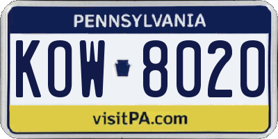 PA license plate KOW8020