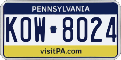 PA license plate KOW8024