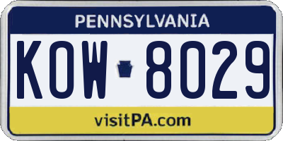PA license plate KOW8029