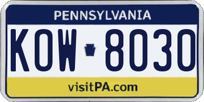 PA license plate KOW8030