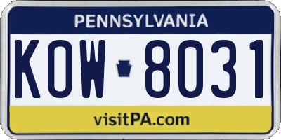 PA license plate KOW8031