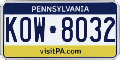 PA license plate KOW8032