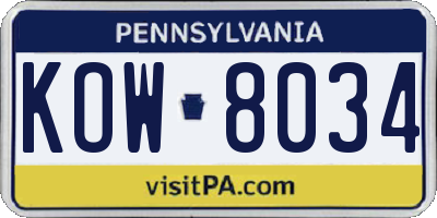 PA license plate KOW8034
