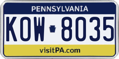 PA license plate KOW8035
