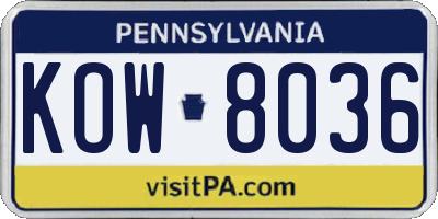 PA license plate KOW8036