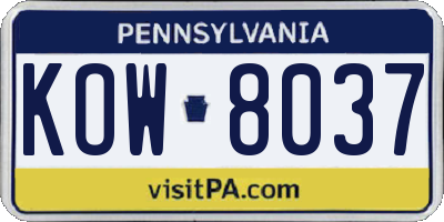 PA license plate KOW8037