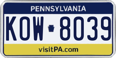 PA license plate KOW8039