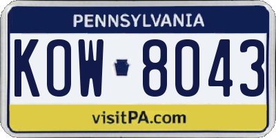 PA license plate KOW8043