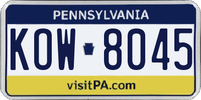 PA license plate KOW8045