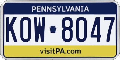 PA license plate KOW8047