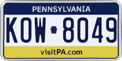 PA license plate KOW8049