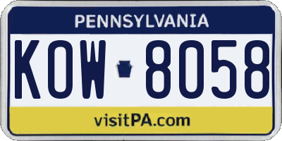 PA license plate KOW8058