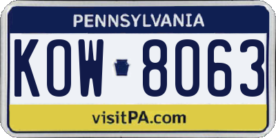 PA license plate KOW8063