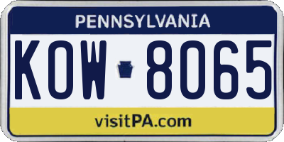 PA license plate KOW8065