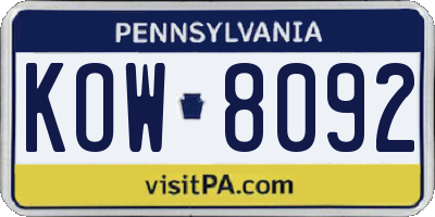 PA license plate KOW8092