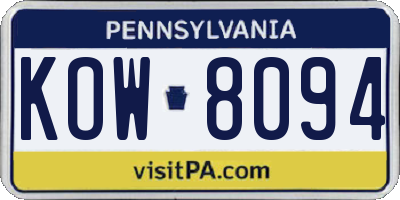 PA license plate KOW8094