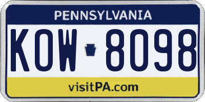 PA license plate KOW8098