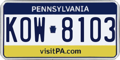 PA license plate KOW8103