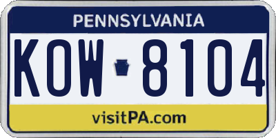 PA license plate KOW8104