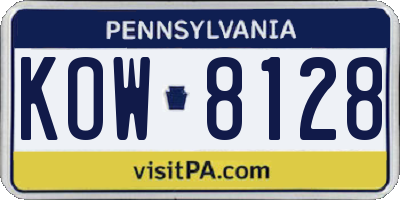 PA license plate KOW8128